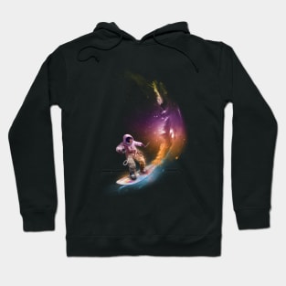 Astronaut surfer surfing in space with a surfboard. Hoodie